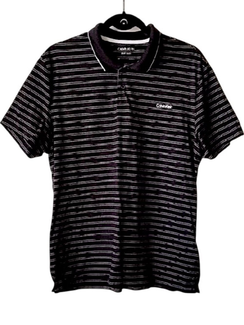NWOT Calvin Klein Liquid Touch Striped Cotton Polo Shirt L Black White